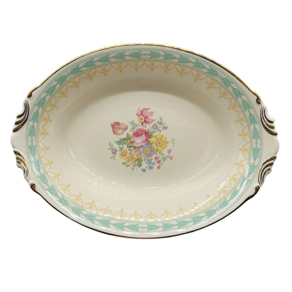 Vintage Old Ivory Syracuse China Oval Medium Vegetable Bowl Betsy Ross Turquoise